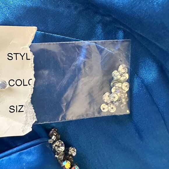 Jovani Blue Satin Sleeveless Rhinestone U Back Mermaid Trumpet Long Dress Sz 10 - Picture 9 of 15